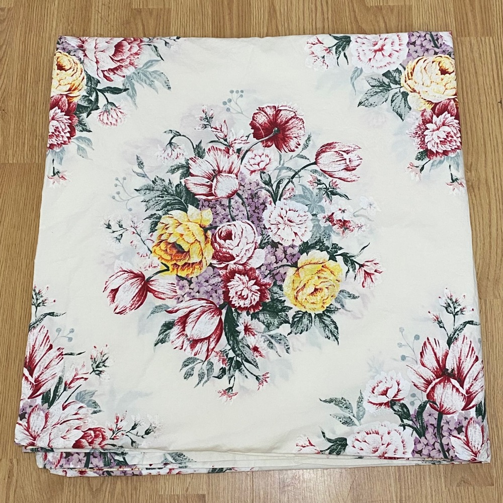 Vermont Country Store Floral King Size Flat Sheet Cream Cotton Made in Portugal